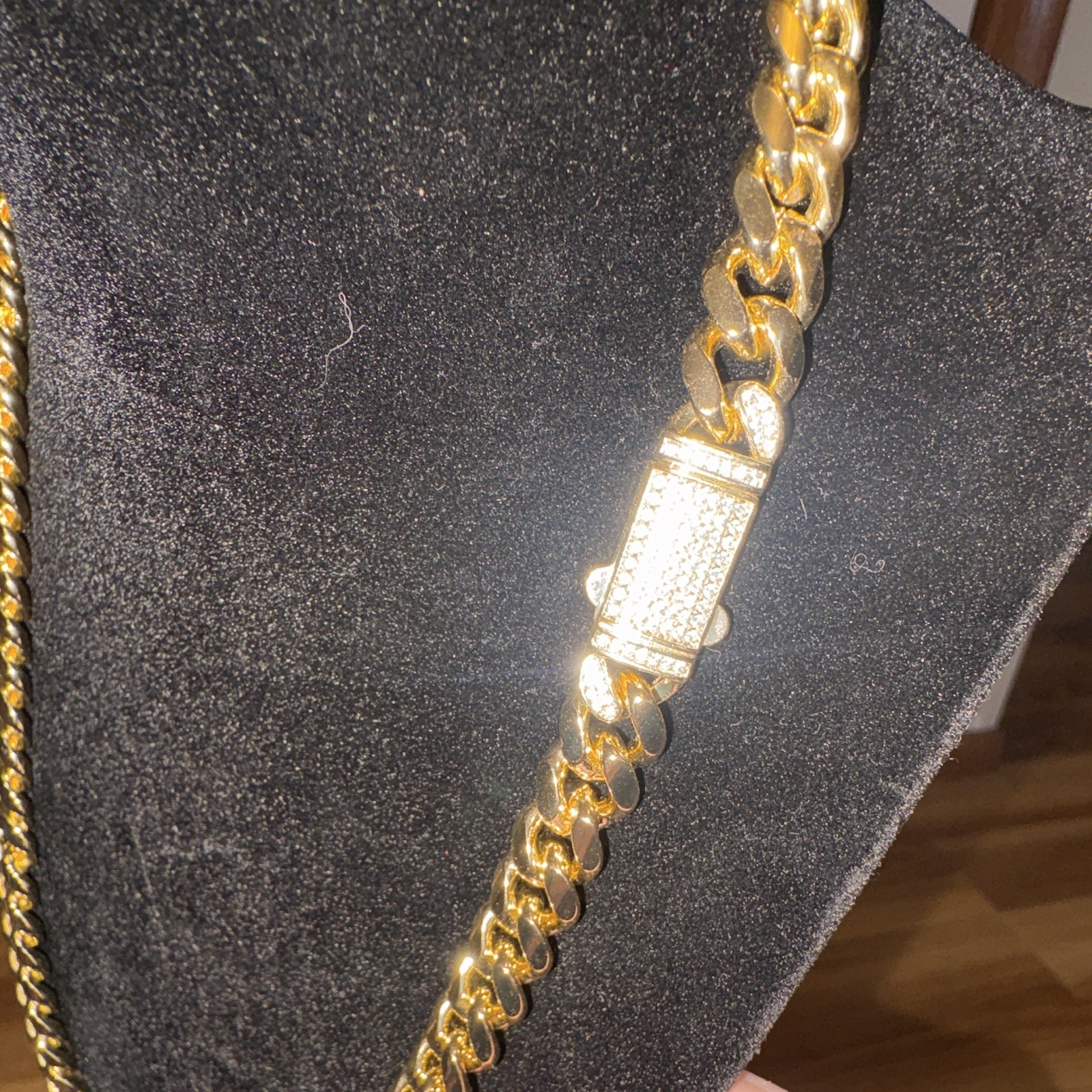 18k Gold Filled Cuban Link Chain Necklace Pavé Simulated Diamond Box Clasp