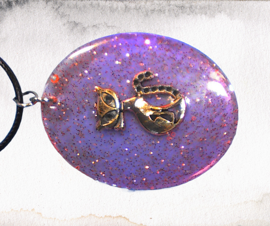 Handmade Cat Resin Pendant Necklace Round Black Cord 18″ Cute Gift for Cat Lover