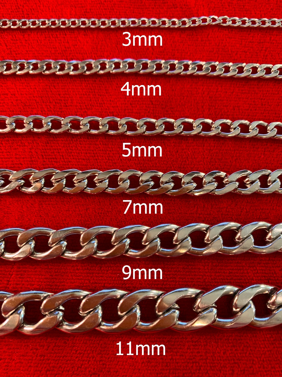 26 INCH, 3/4/5/7/9/11mmSTAINLESS STEEL CUBAN CURB SILVER CHAIN USA SELLER