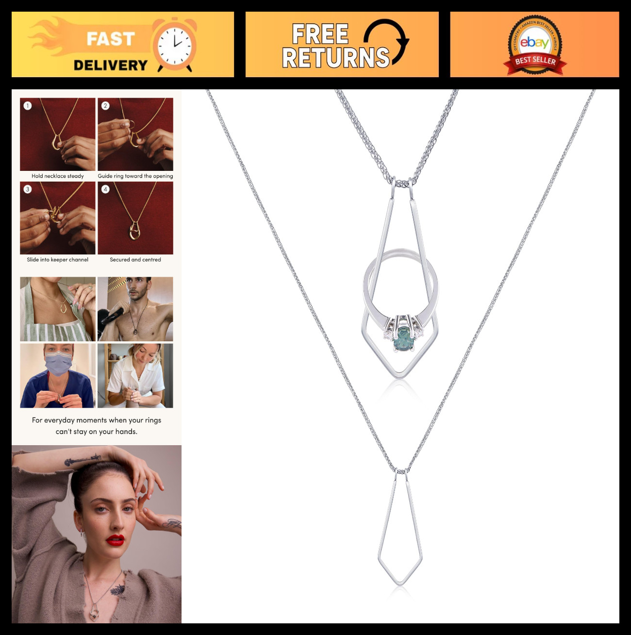 Elegant 18K Gold-Plated Ring Holder Necklace for Women – 17.7″ with Extender
