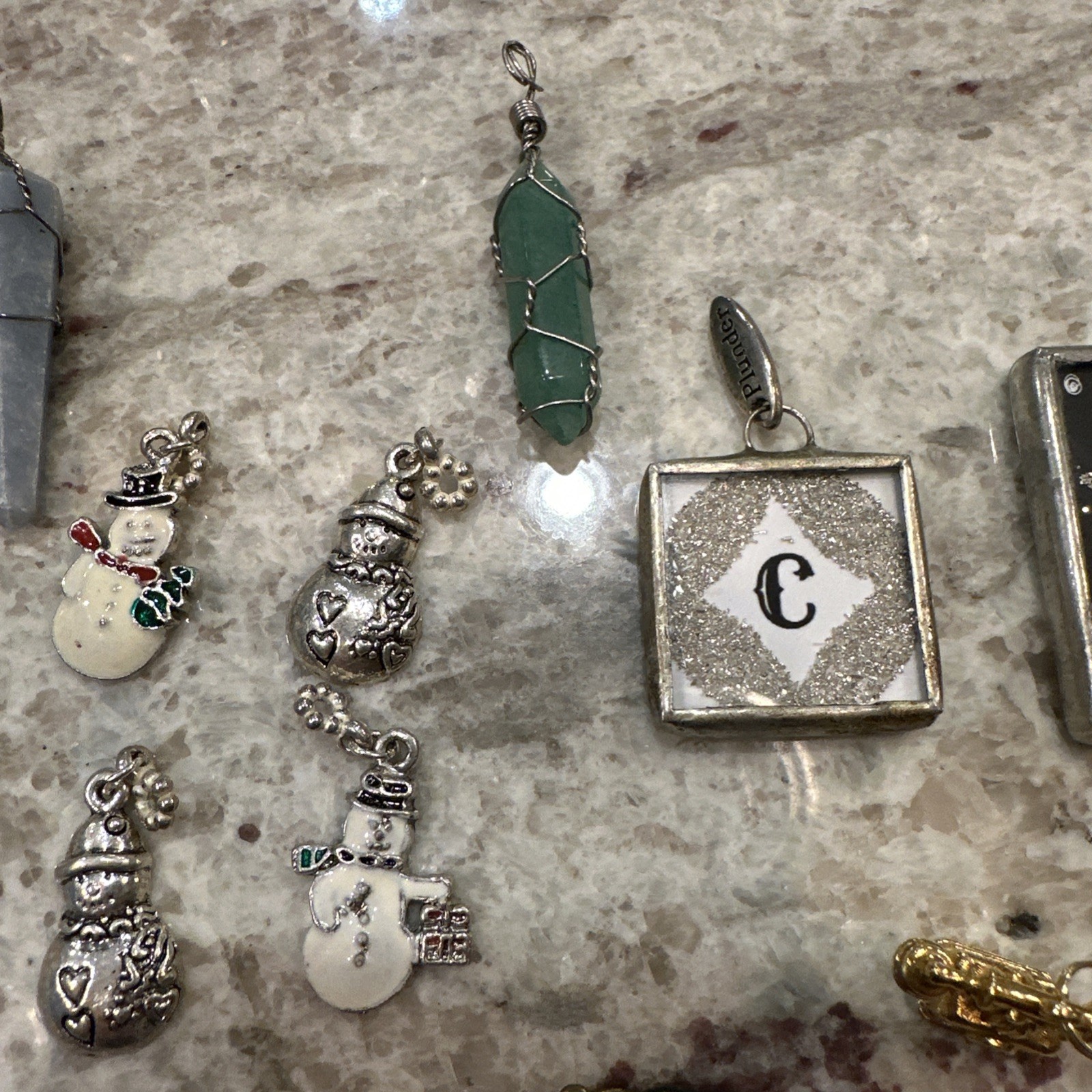 Pendant Charm Jewelry Lot Mix Metals MOP 14 Kt Gf Locket Art Glass Pendants