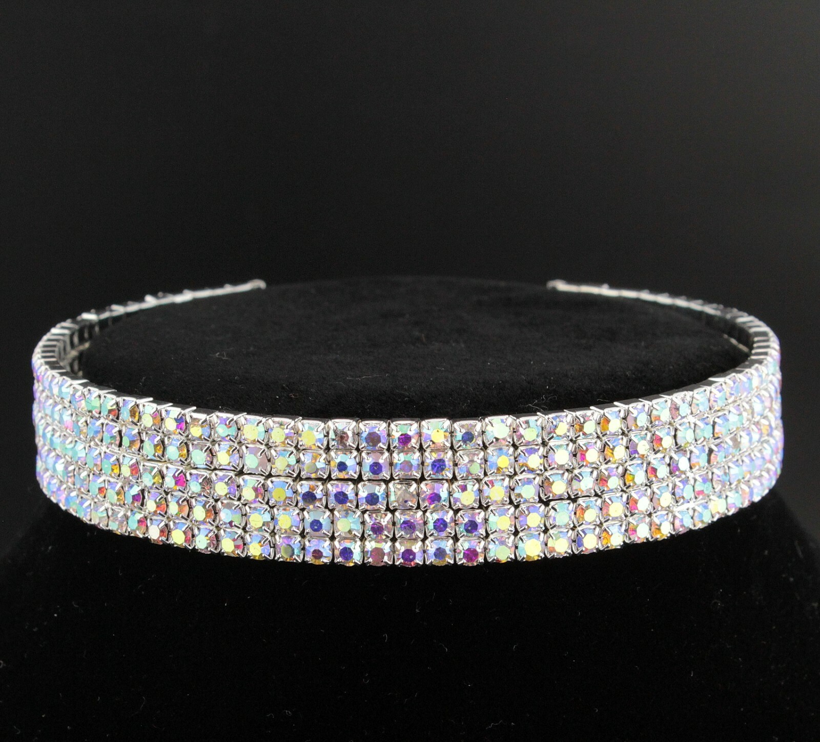 5-Row White AB Austrian Rhinestone Crystal Choker Necklace Party Silver N060AB