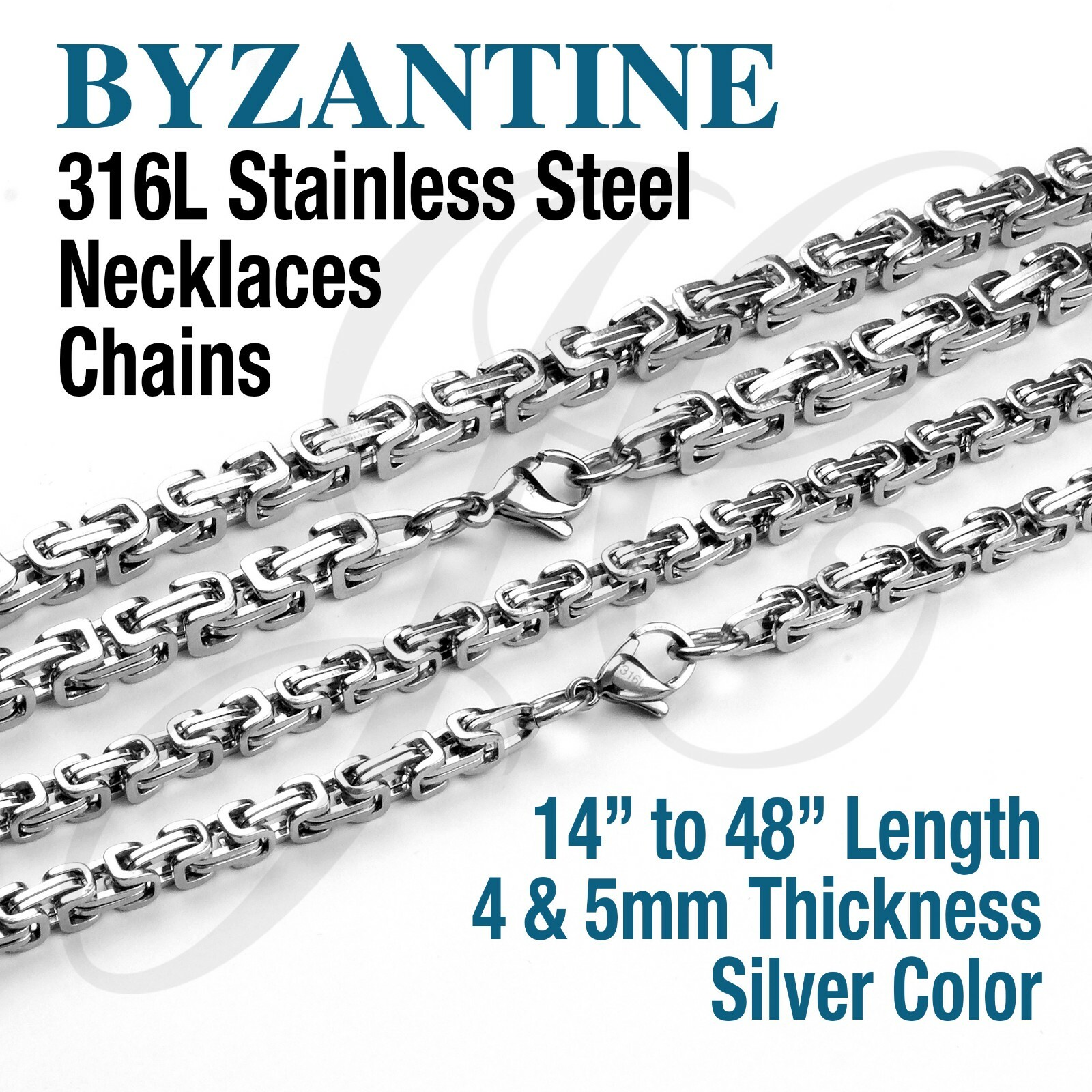 Byzantine Box Stainless Steel Chain Necklaces Silver Color Men 14in – 32in
