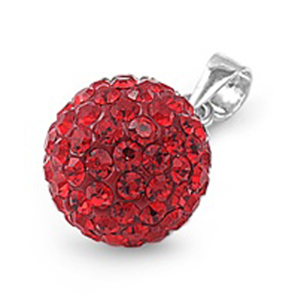 Funky Disco Ball Pendant Simulated Red .925 Sterling Silver Sparkly Charm