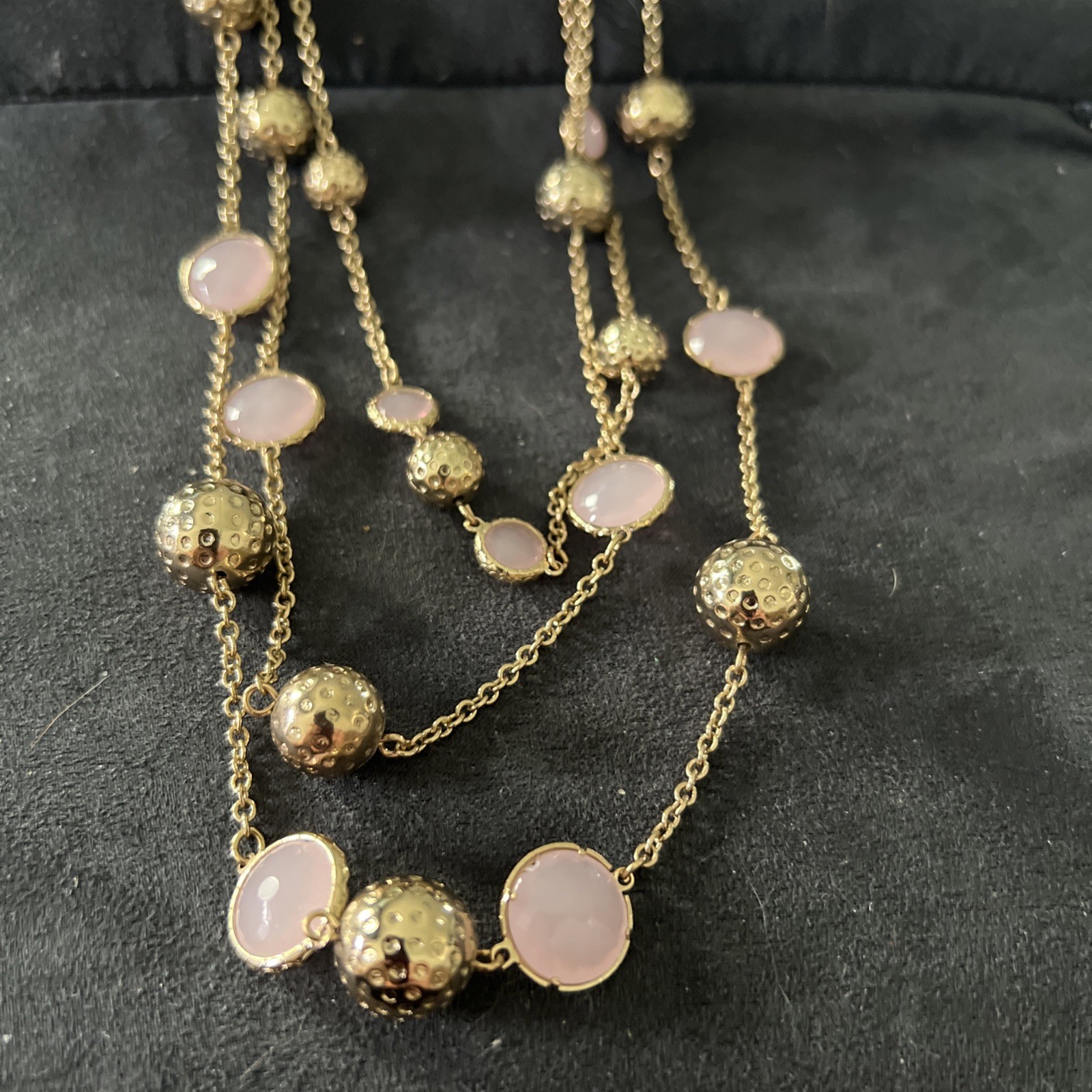 BEAUTIFUL 3 Strand Necklace Gold Tone Pink Gold Beads 17 In W 3.5” Extension