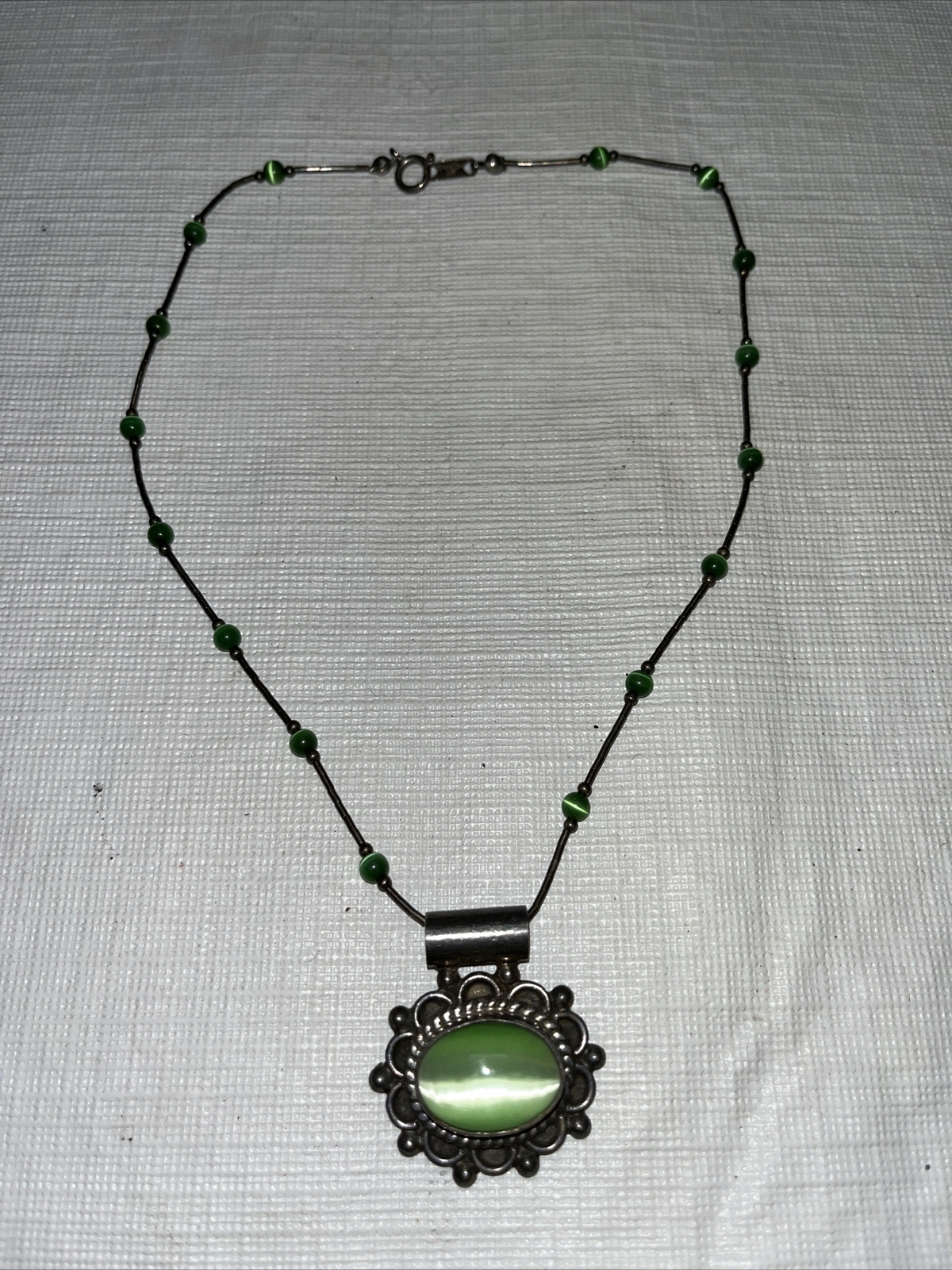 Signed Jordan Tiny Bead and Sterling 925 Rods 15” Choker Necklace With Pendant