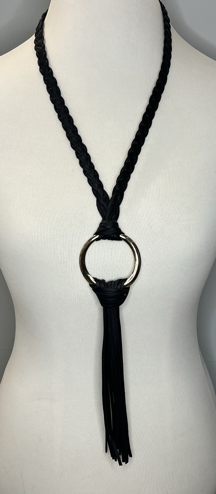 International Concepts INC Gold Tone Black Braided Cord Tassel Necklace 28 Inch