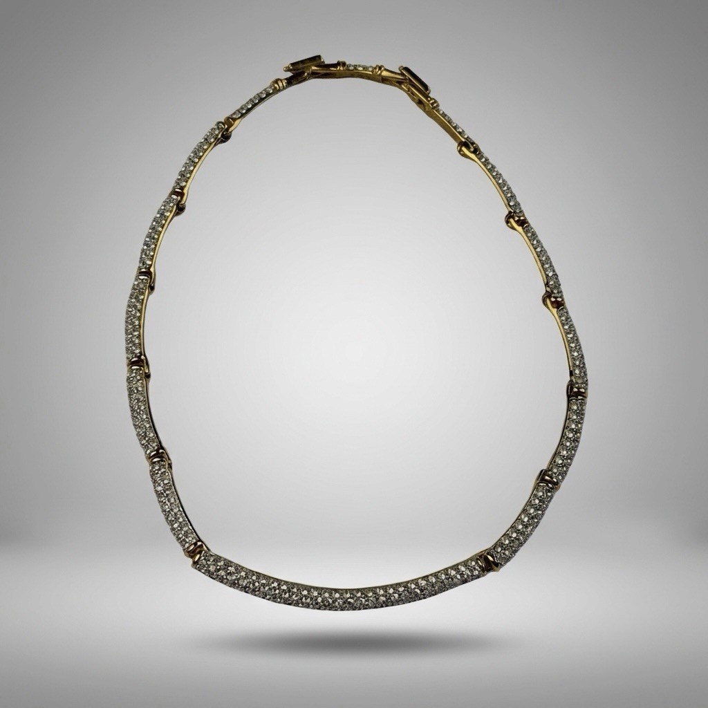 Vintage Swarovski Gold Tone Pave Crystal All Around Collar Choker Necklace 16”