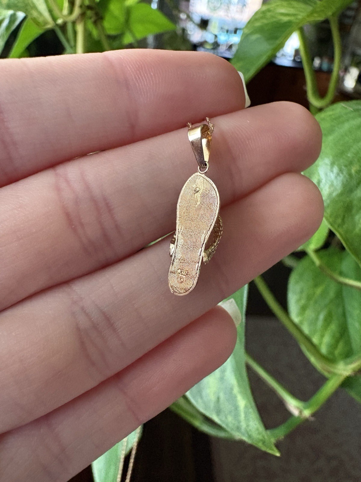 Diamonique 14k Yellow Gold Flip Flop Pendant Necklace Diamond Cable 18in