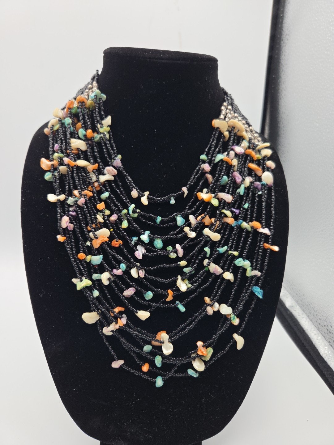 🔥 Boho Tribal Bib Multi-Strand Black Seed/Stone Bead Statement Necklace👁️