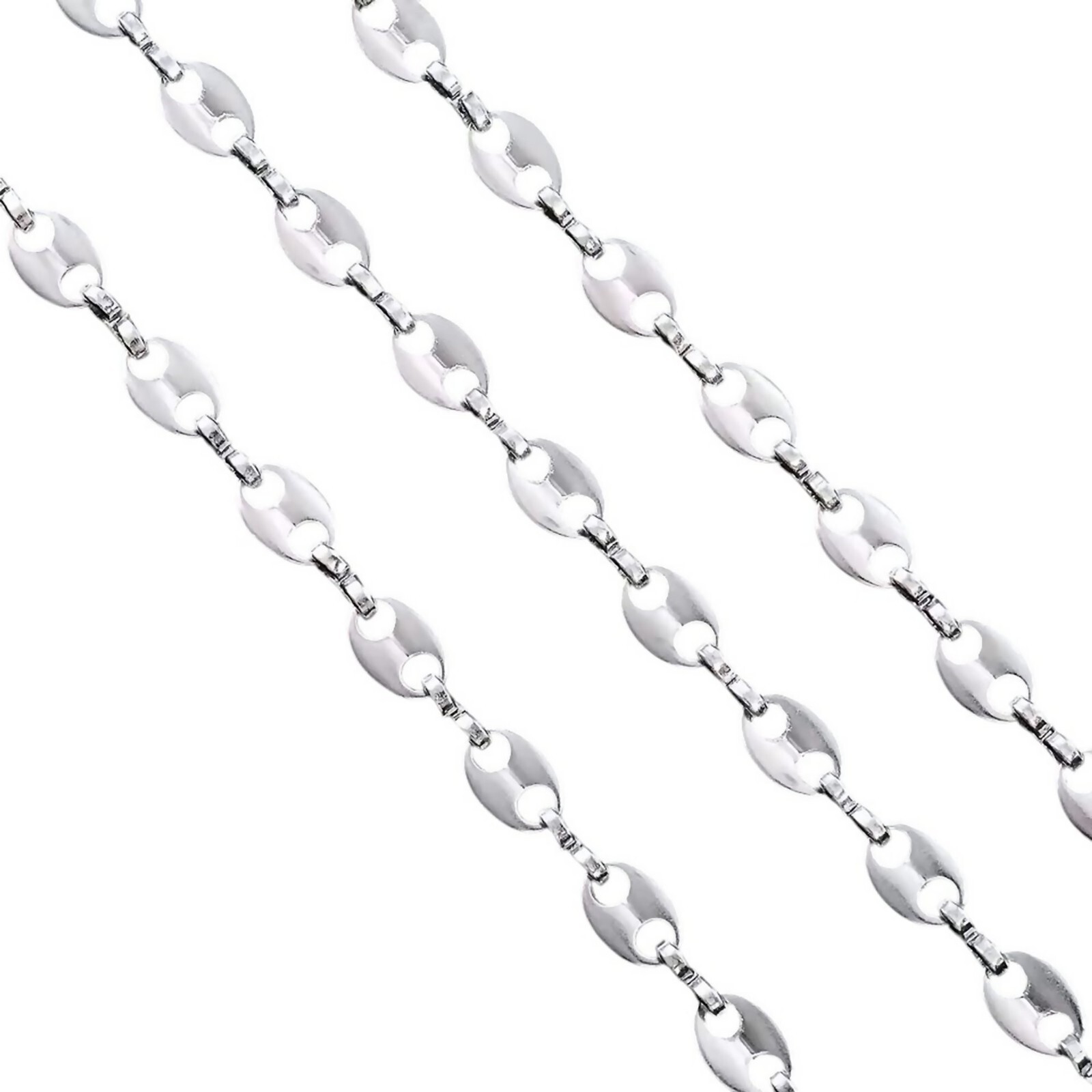 Puffed Mariner Chain Necklace Silver 316L Stainless Steel 5mm Wide 30 Inch Long