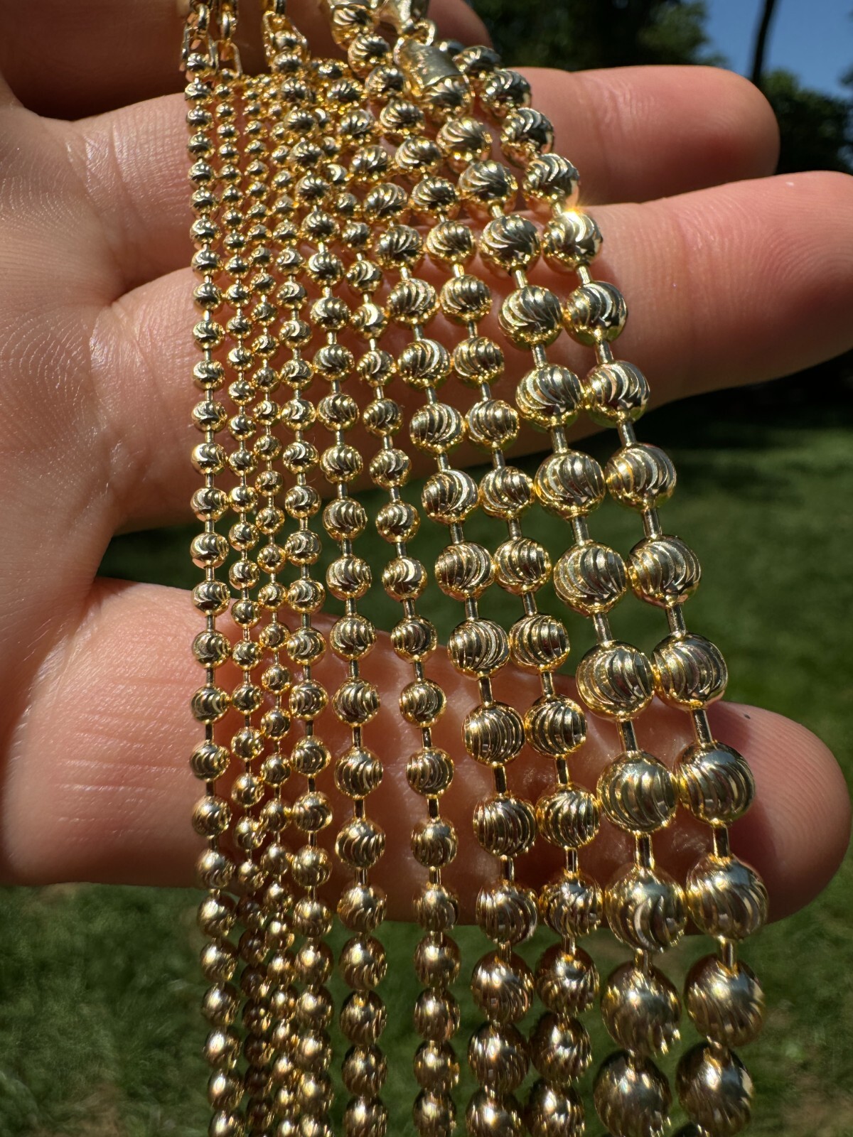 Ball Moon Chain SOLID 925 Silver 14k Yellow Gold Vermeil Hip Hop Diamond Cut