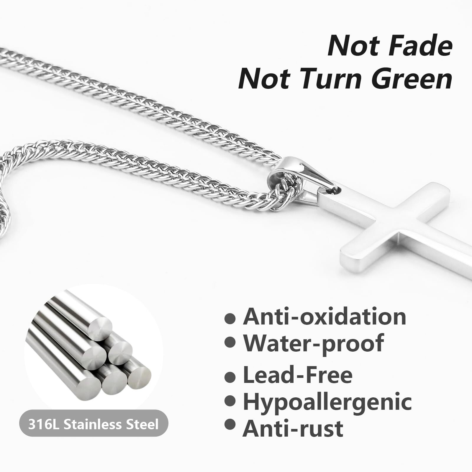 Men Women Boy Cross Necklace Stainless Steel Boy Plain Pendant Cuban Chain Gift