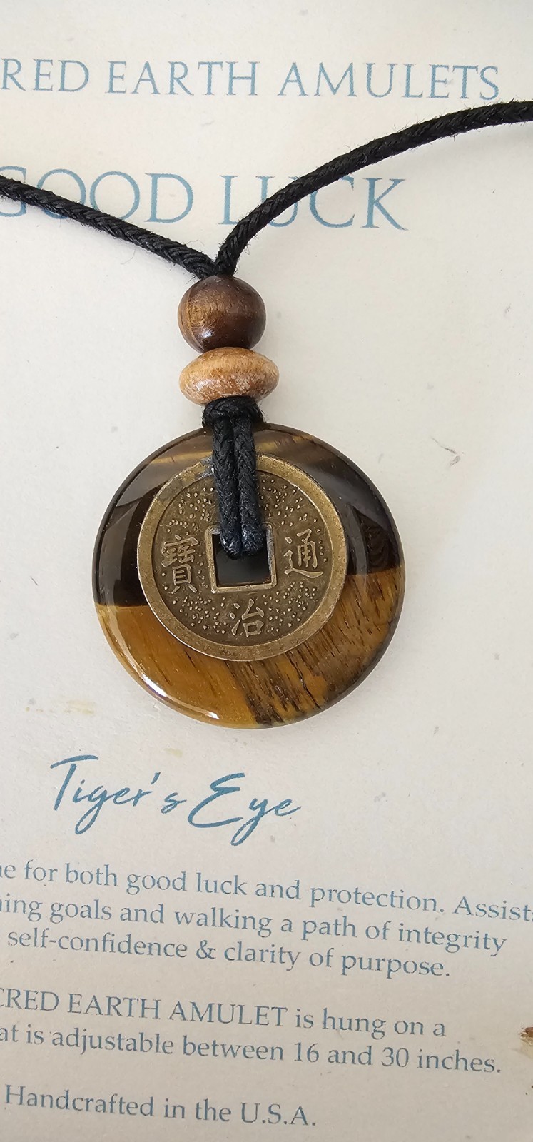 Stone Circle Studio Tiger’s Eye Good Luch Pendant, New