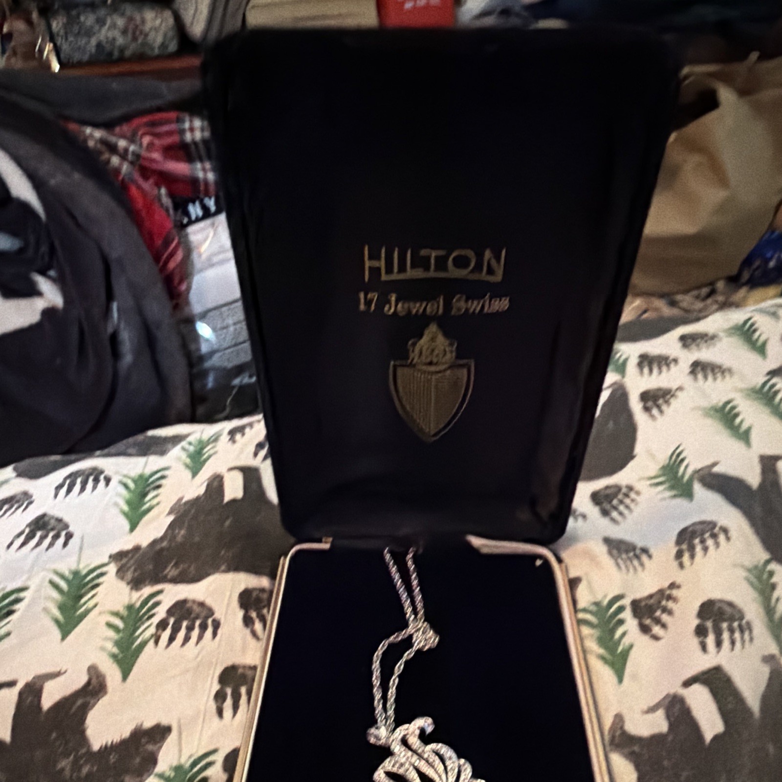 Hilton Swiss 17 Jewel Rope Chain Pendant Necklace Silver Tone Round Crystal