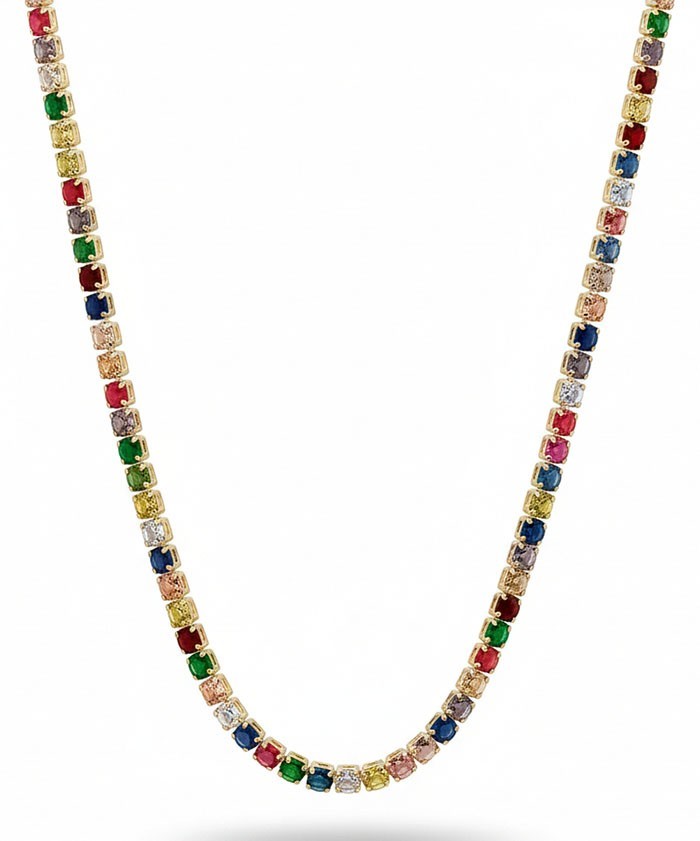 LAB CREATED MULTISTONES NECKLACE 14K YELLOW GOLD PLATED – New With Tag