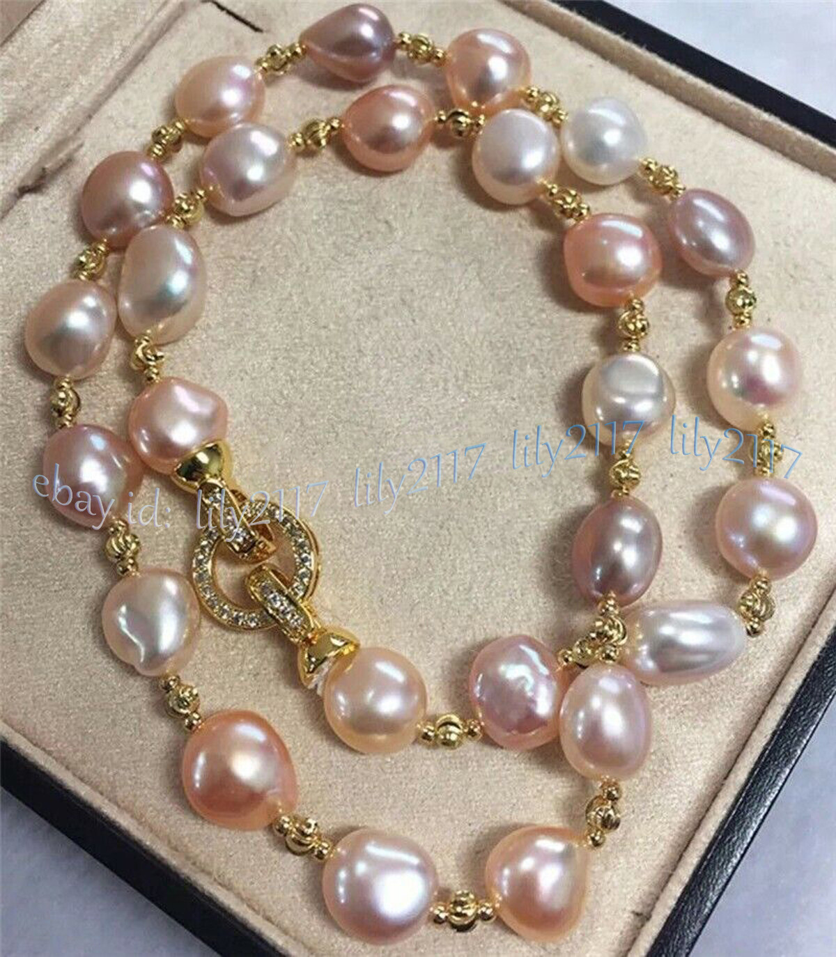 Gorgeous 12-13mm Natural South Sea Baroque Pink Purple Pearl Necklace 14-36”