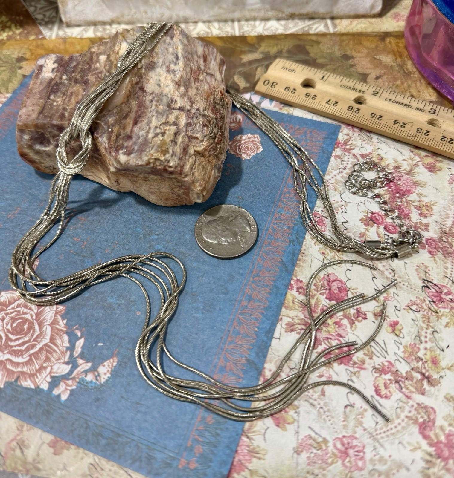 Silver-Tone Multiple Strand Y Style Knot Necklace, Layering Necklace