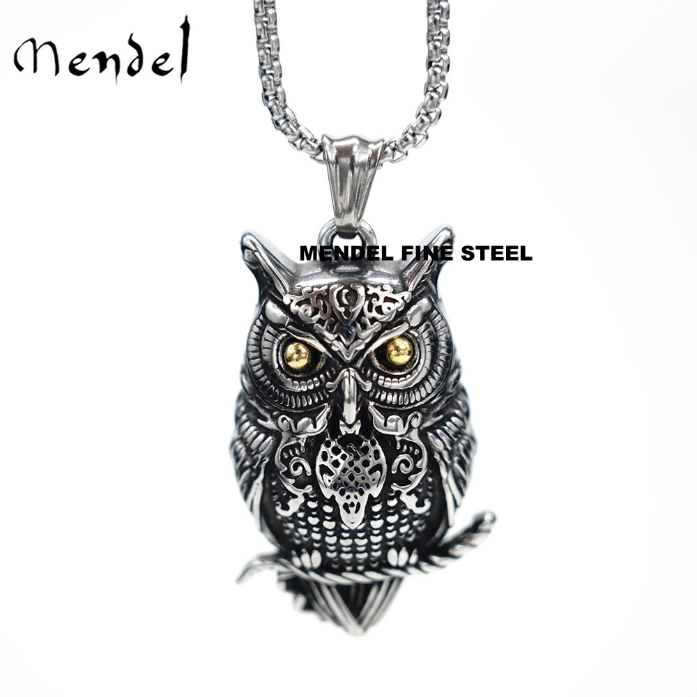 MENDEL Mens Womens Luck Bird Owl Pendant Necklace For Men Silver Stainless Steel