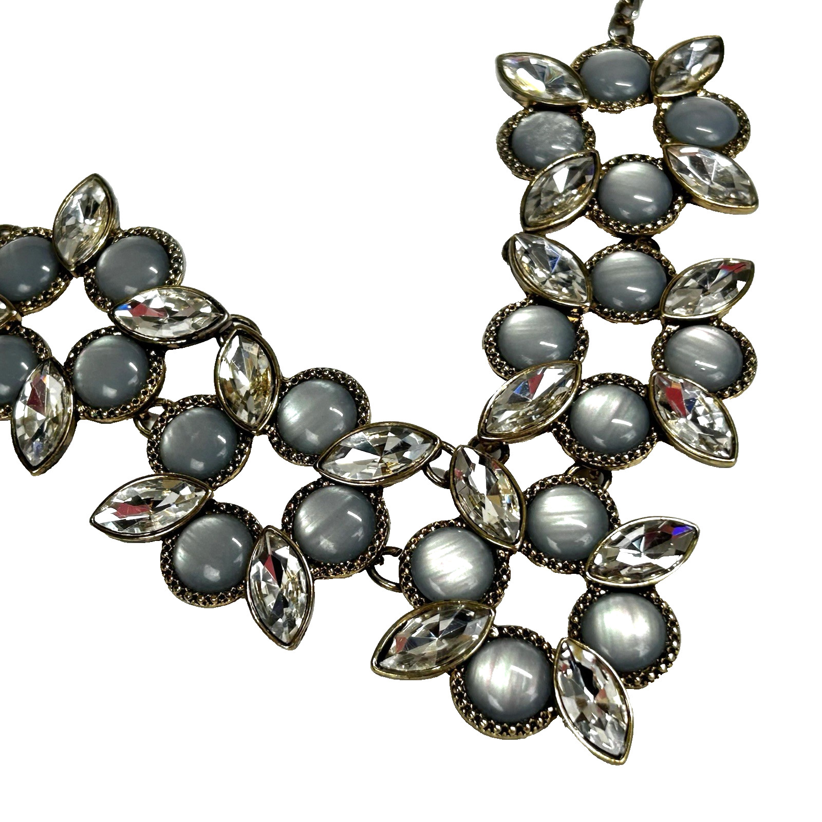 Gray Acrylic Rhinestone Necklace Crystal Flower Chunky Statement Bib Costume