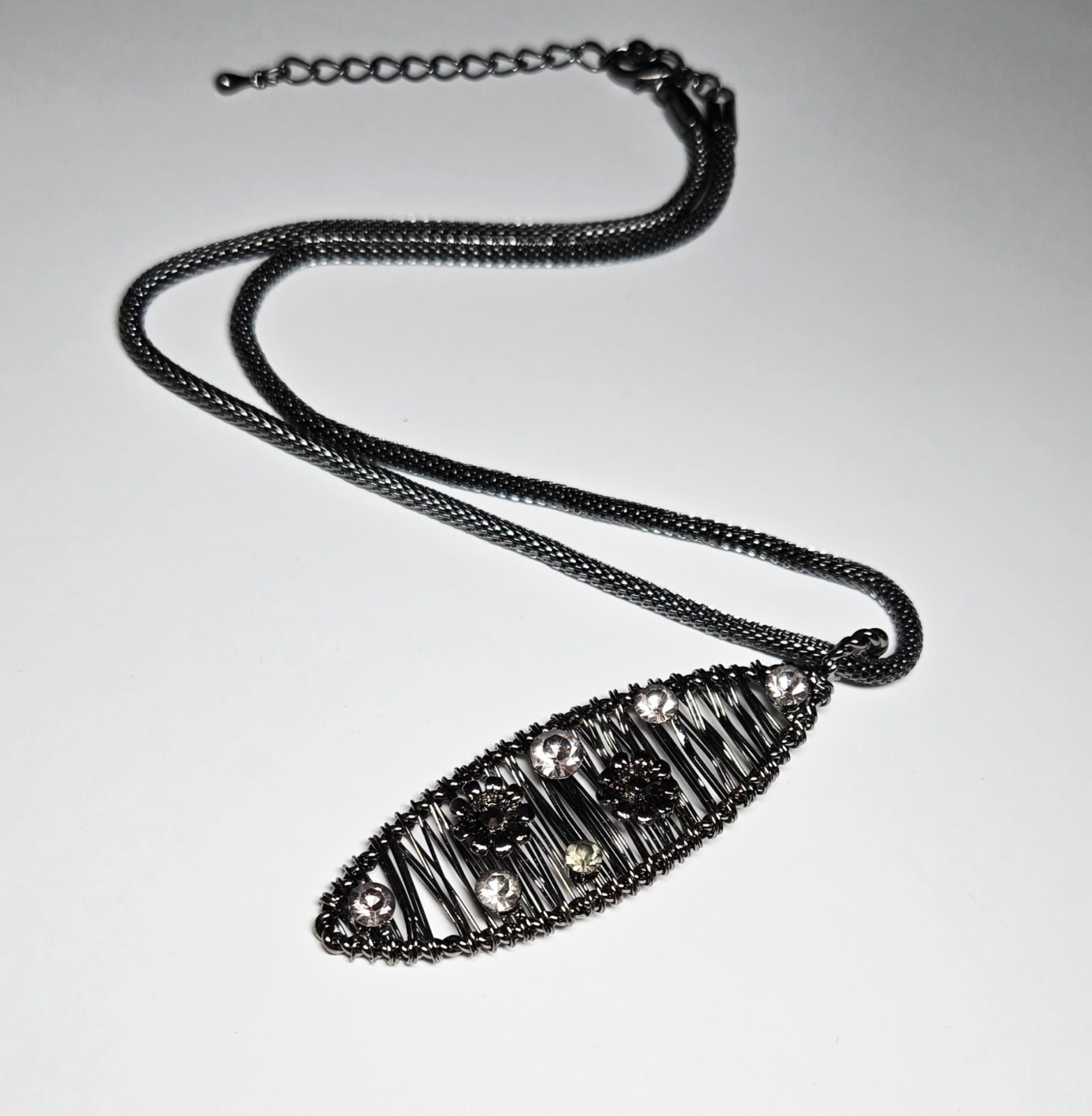 Rhinestone Pendant Round Multi Color Mesh Necklace 18″+2″ Daily Wear 12 pcs