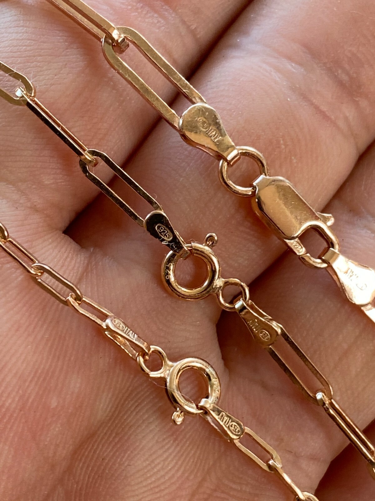 14k Rose Gold Plated Solid 925 Silver Paperclip Rolo Chain 2.5mm- 4mm Necklace