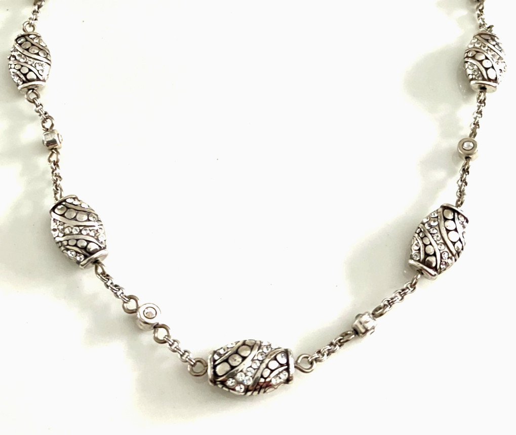 Brighton Silver Crystal Oval Barrel Bead 16″-18” Necklace