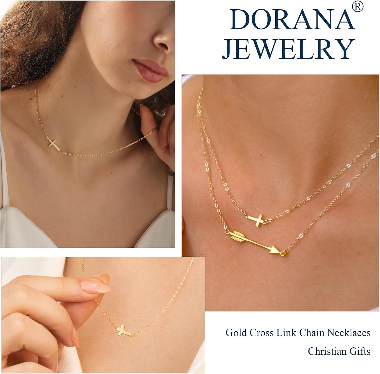 14K Gold Layered Cross Necklaces for Women,Tiny Small Sideways Cross Necklace Mi