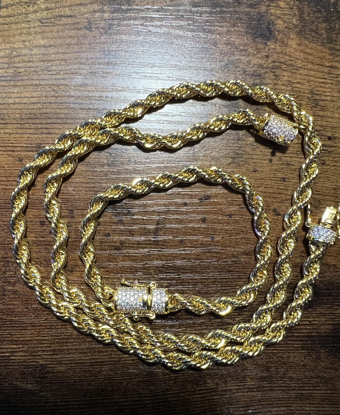 2 Pcs of Men’s Fashion Jewelry, 18K Gold-Plated & Zirconia 6mm 23.62in/7.48 inch