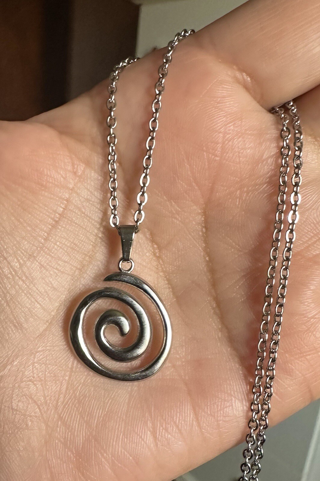 Spiral Swirl Pendant Necklace Chain Silver Unisex Women Men Brand New