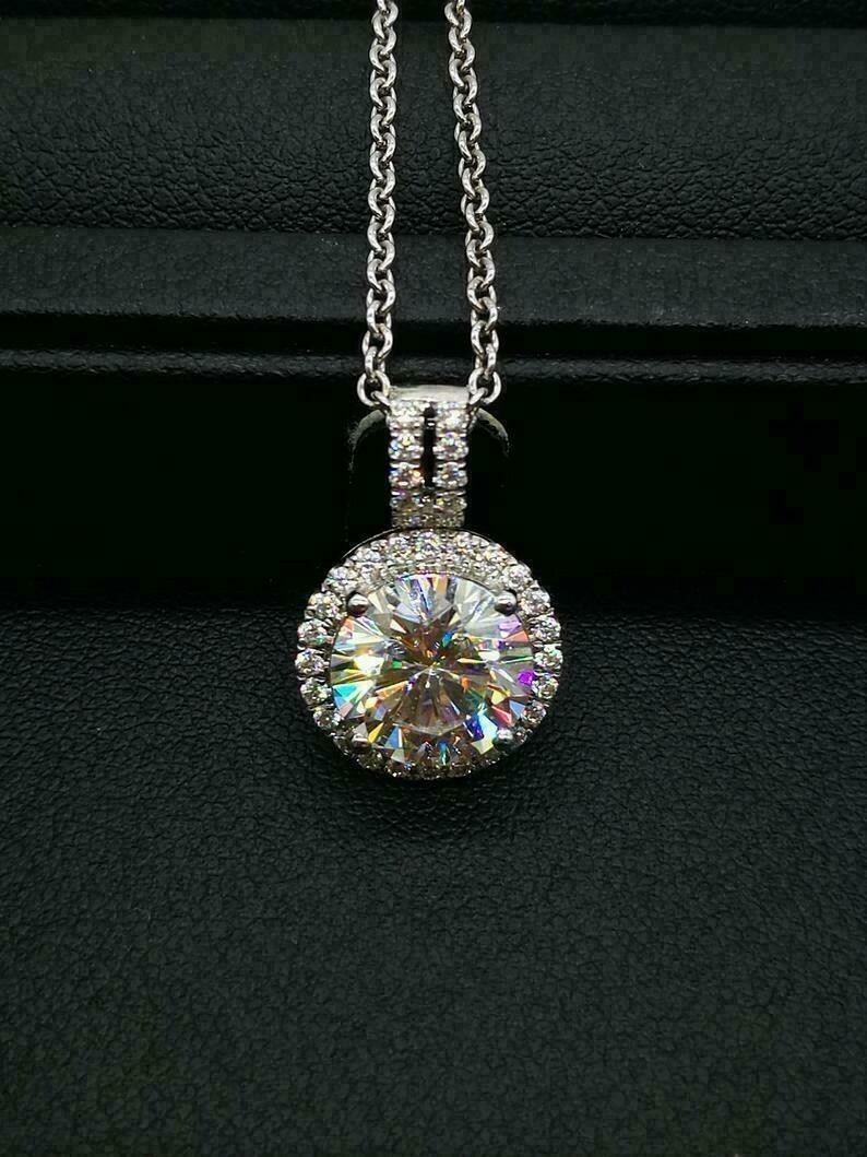 1.50Ct Round Simulated Diamond Halo Beautiful Pendant In 14K White Gold Plated
