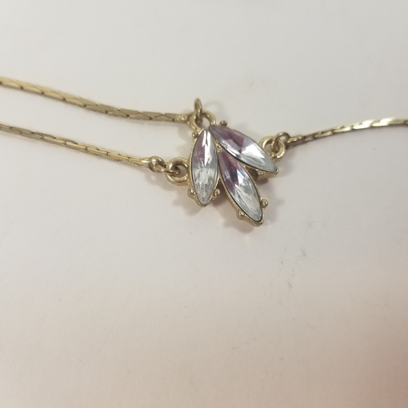 Gold Toned Clear Rhinestone Charm Pendant Necklace