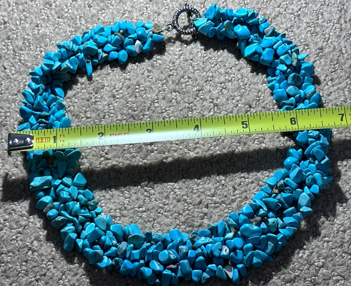 Blue Turquoise Chip Stone Beaded Multi-Strand Statement Necklace Toggle