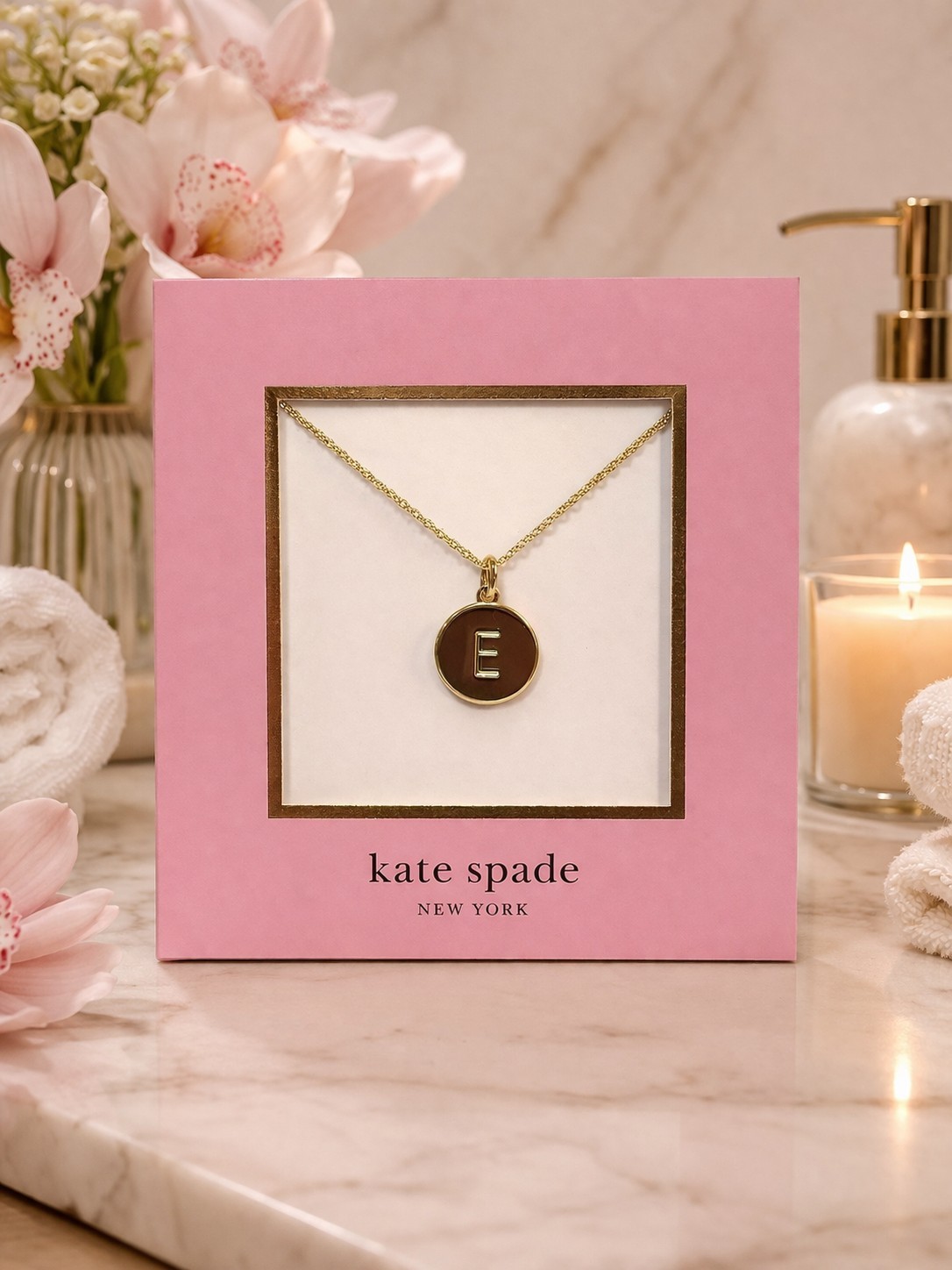 Kate Spade NY One In A Million “E” Initial Gold Tone 17” Necklace With 3.5” Ext.