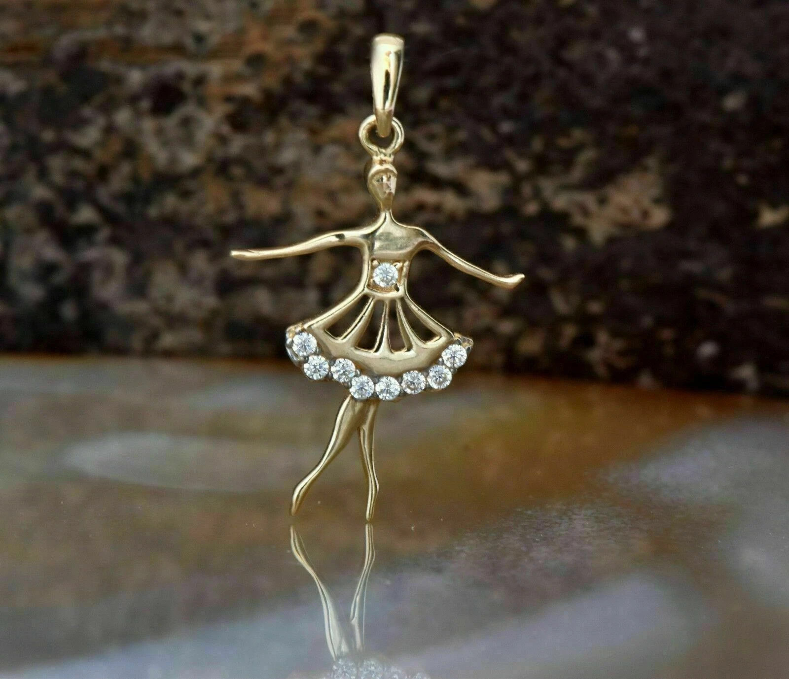 0.15 Ct Round Cut Simulated Diamond Dancing Girl Pendant 14K Yellow Gold Plated