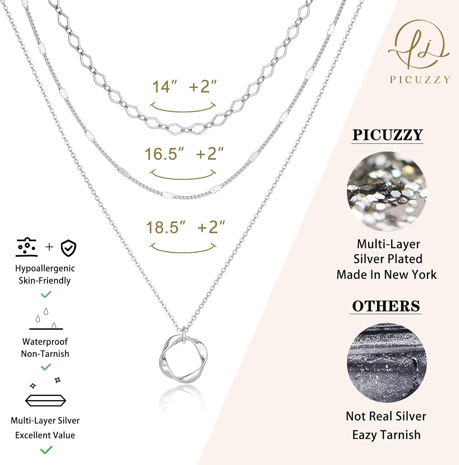 Silver Plated Layered Choker Necklaces for Women, Stackable Stacked Stacking Lay