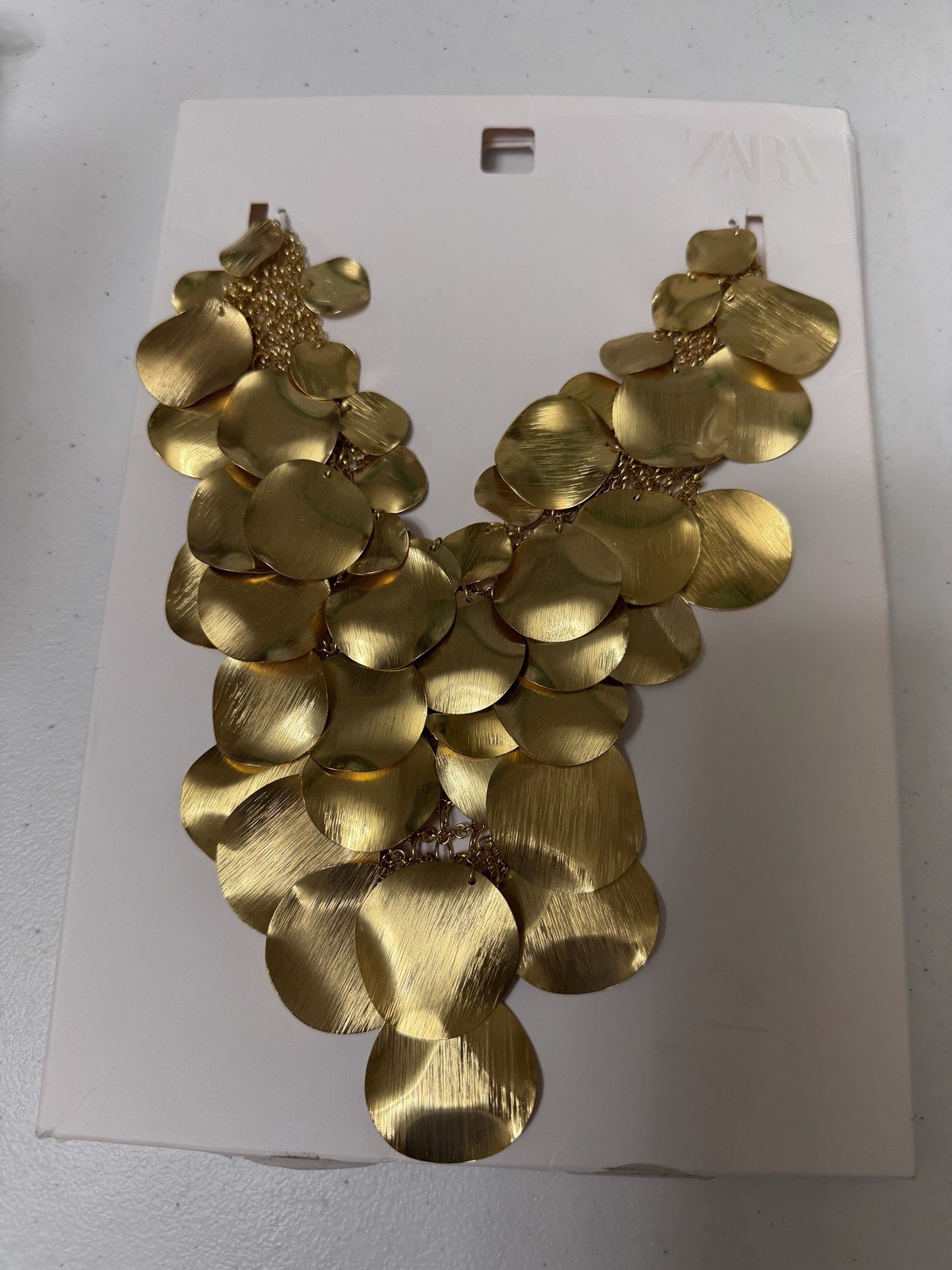 Zara Gold Toned Necklace Bib Statement Piece Bohemian Resort Round Metal Mesh