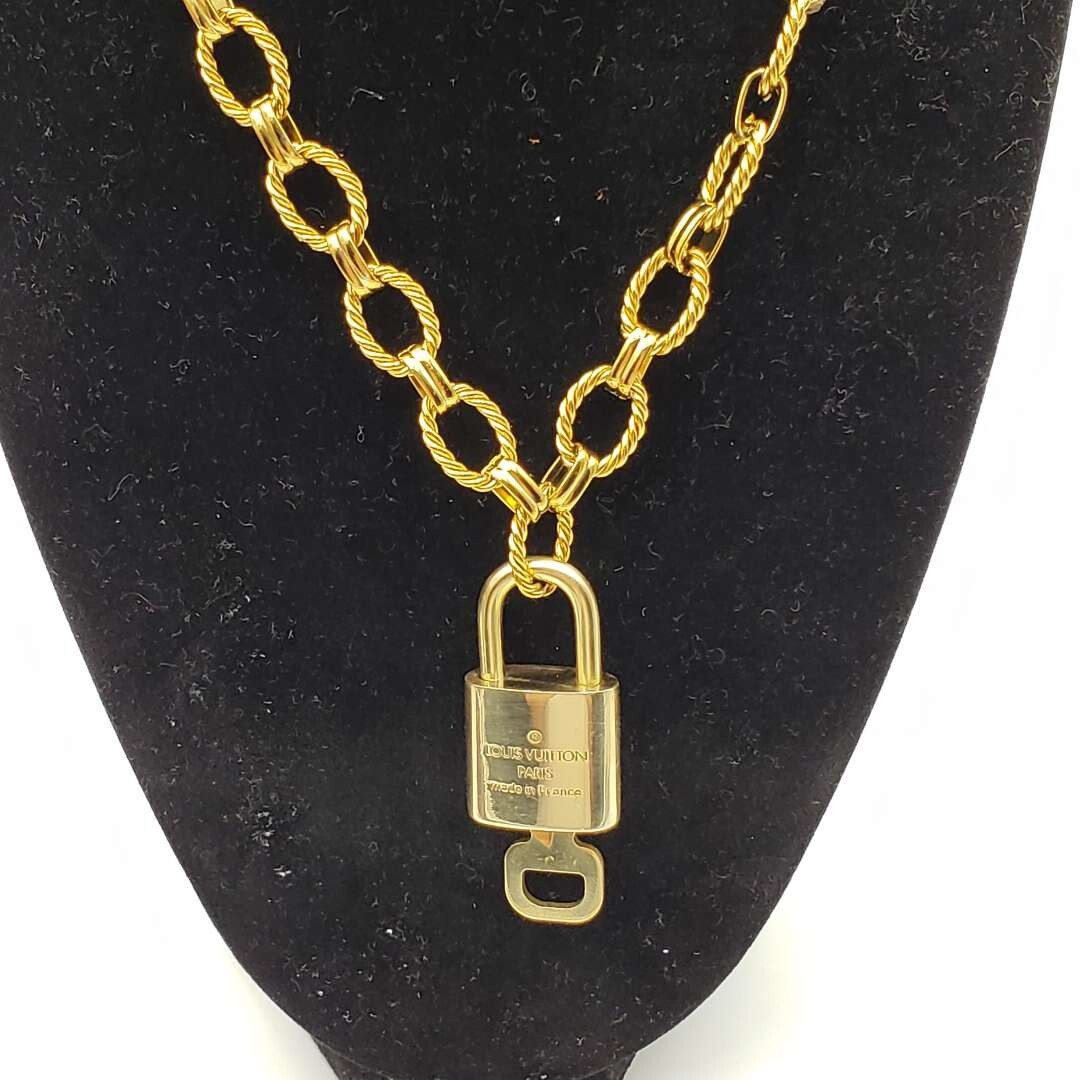 Stainless Steel Chain With 100% Authentic Louis Vuitton Gold Padlock Pendant 🔐