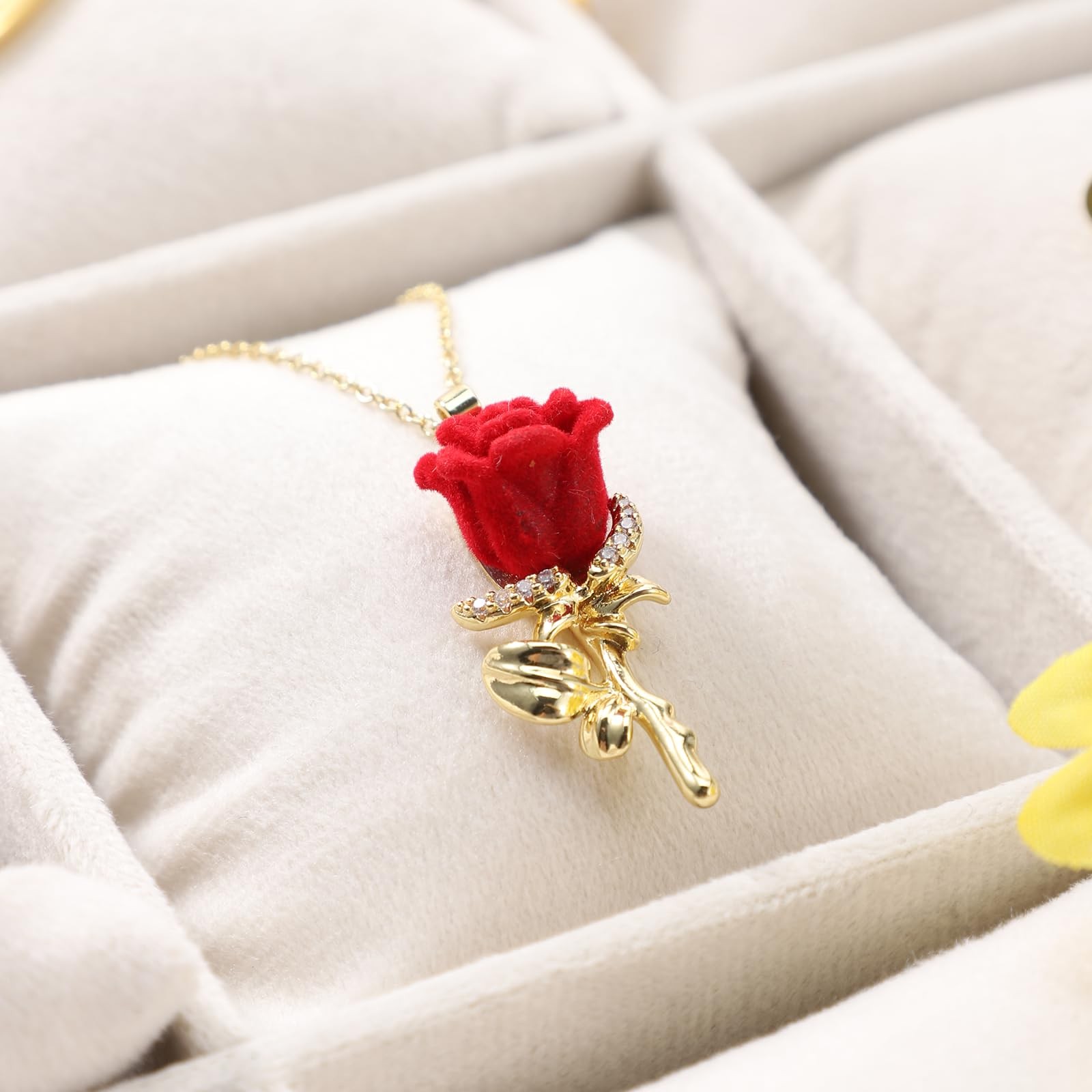 Valentines Day Gift Red Rose Necklace for Women Dainty Gold Flower Gift