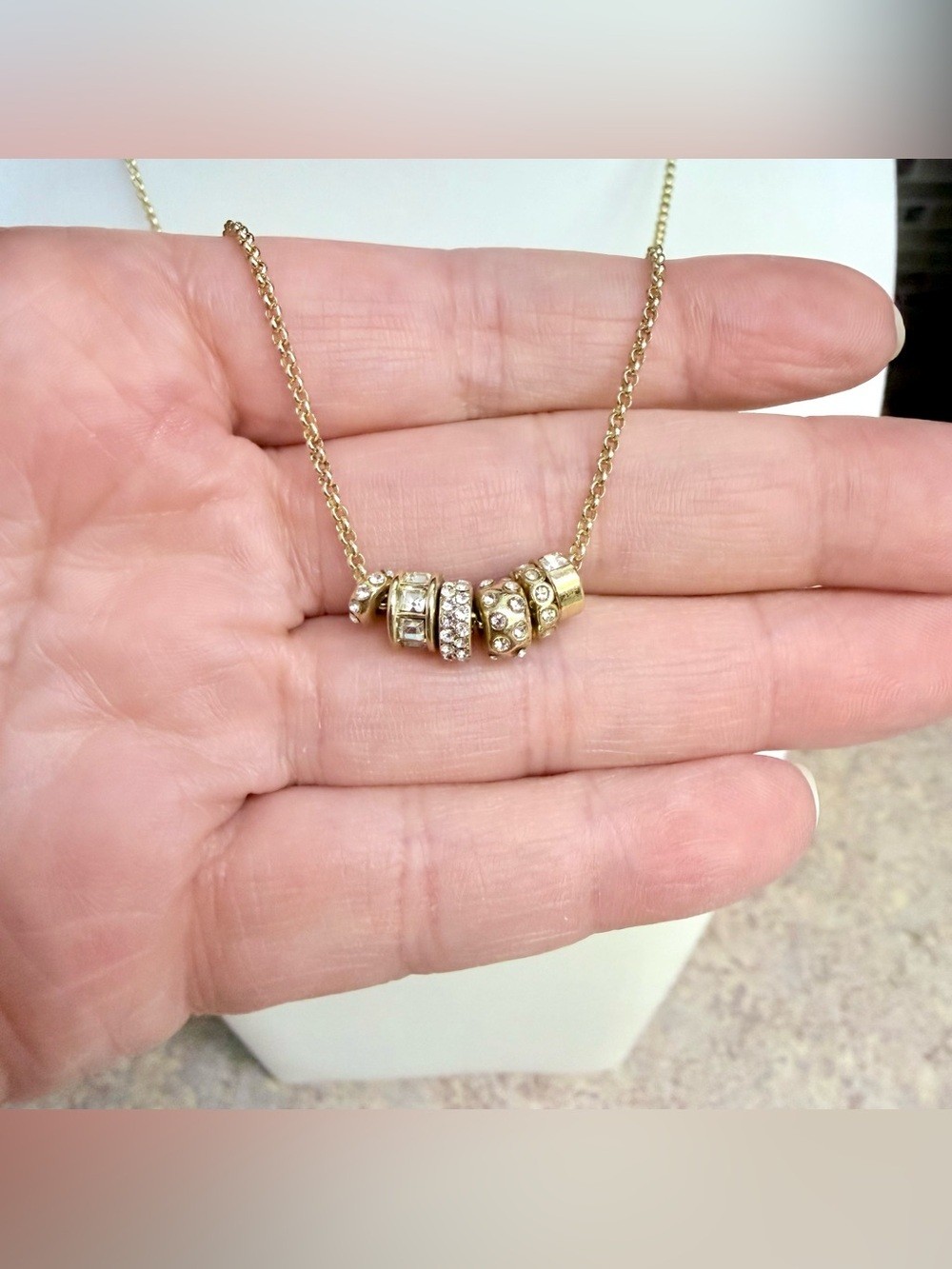 BaubleBar Gold Tone Pavé Crystal & Polished Multi Ring Slider Necklace