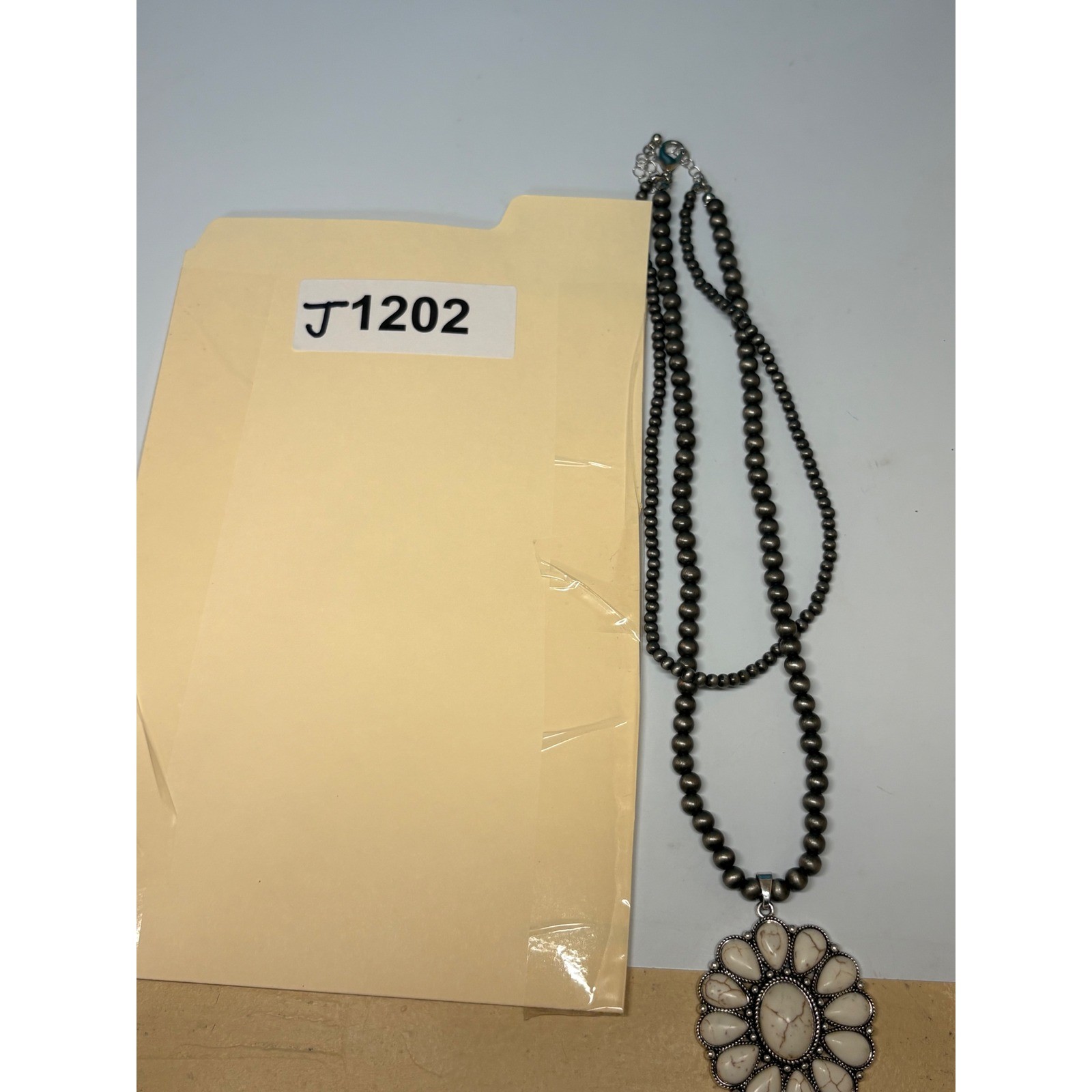 Western Faux White Turquoise Sunflower Layered Beaded Necklace Silver Tone