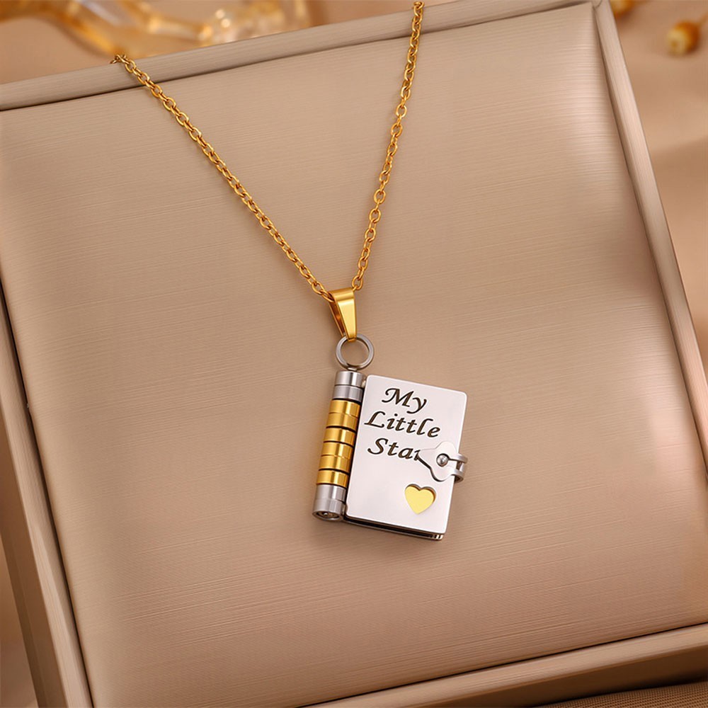 My Little Star Book Pendant Necklace for Daughter Open Pages Engraved Letter