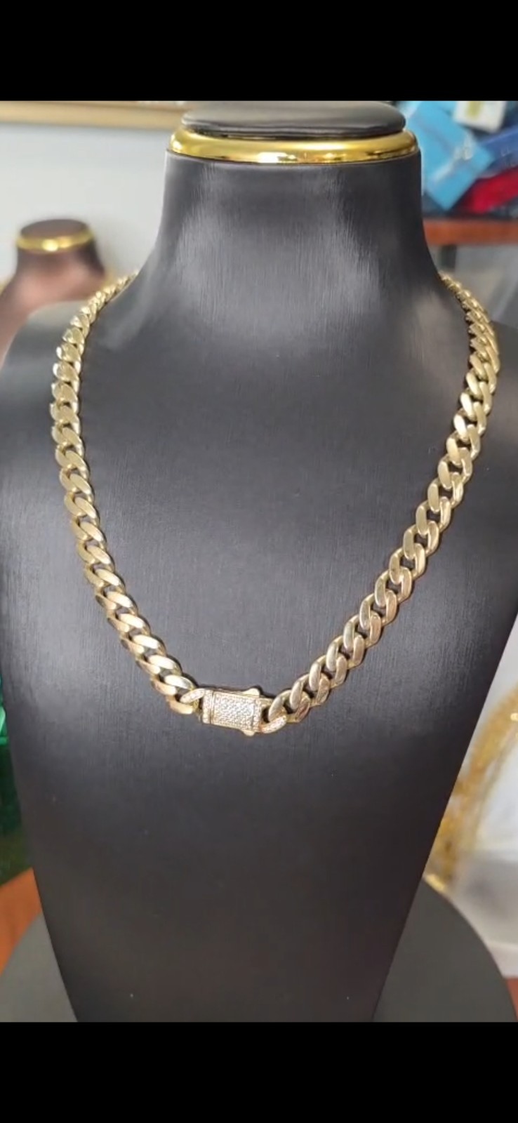 Real 10K Yellow Gold Monaco Chain Miami Cuban Link Necklace with CZ Box Clasp
