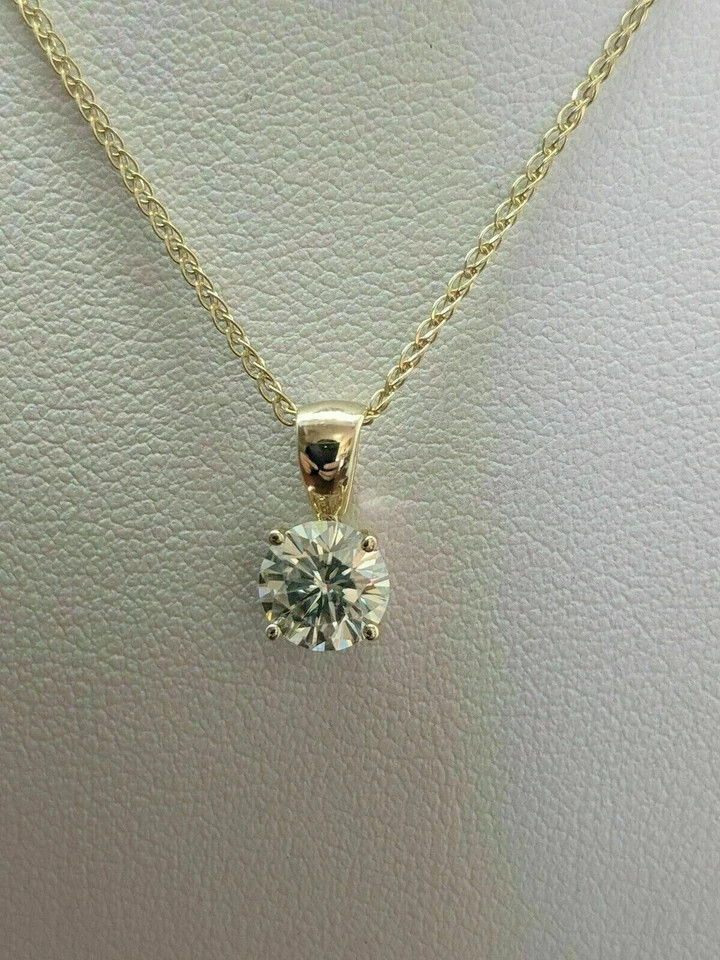 3CT Round-Cut Real Moissanite Solitaire Pendant 14K Yellow Gold Plated 18″ Chain