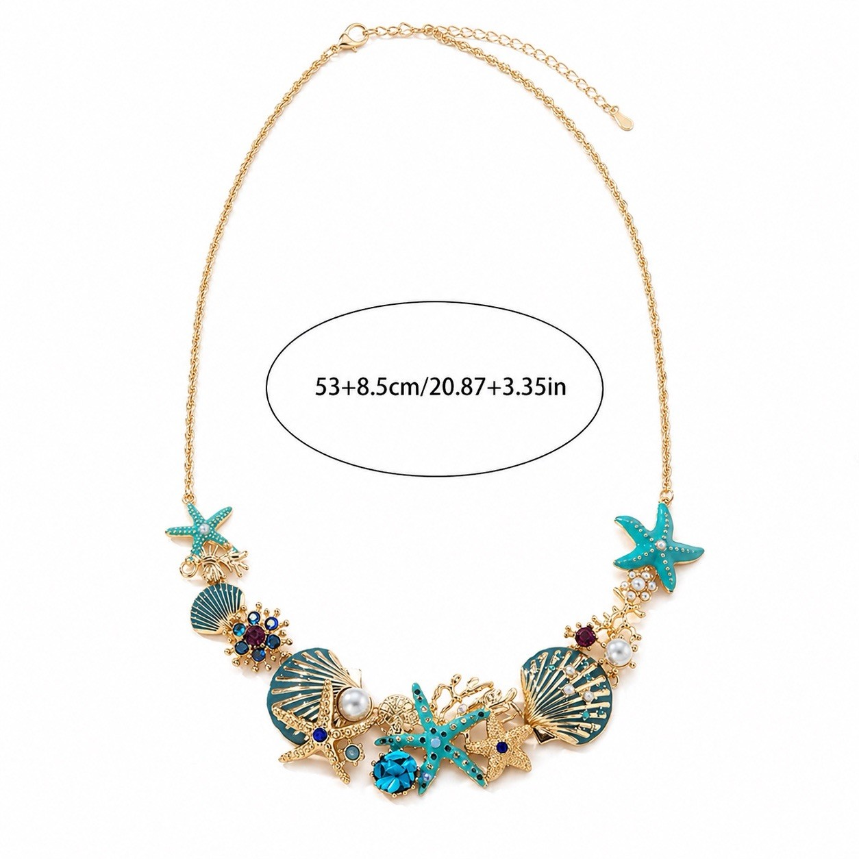 Seahorse Seashell Necklace Zara Starfish Pearl Coral Gold CZ Floral Turquoise