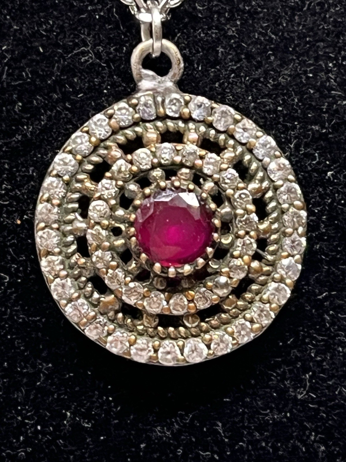 necklace fashion red stone crystals 925 mixed metals 20″ stainless steel chain