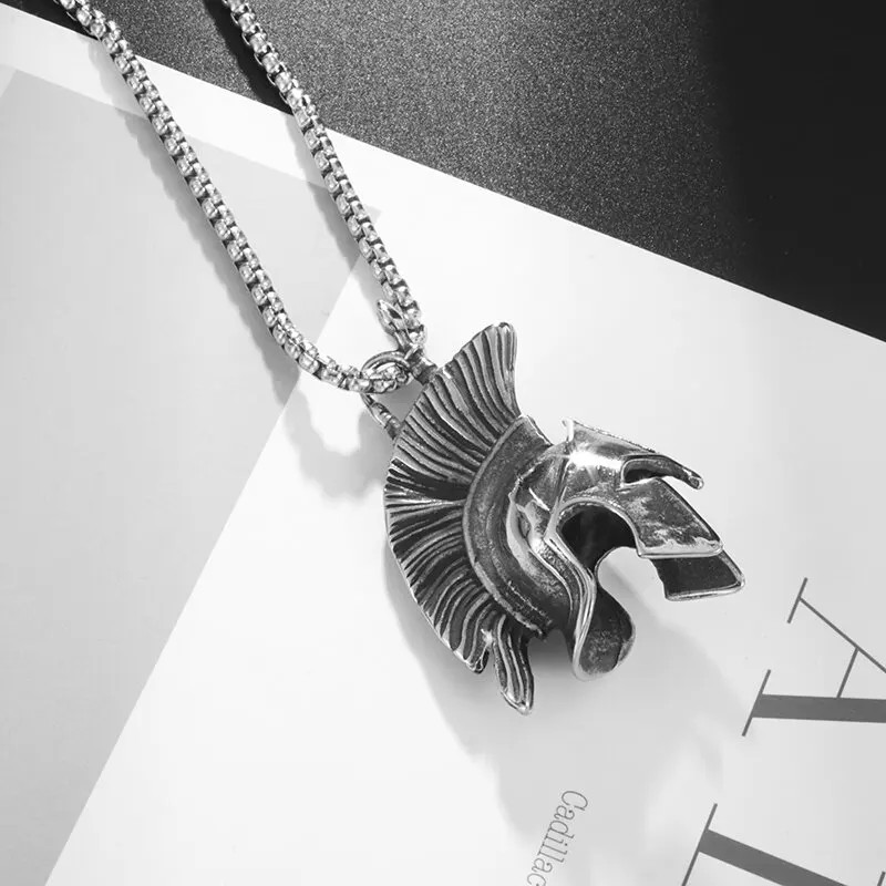 Men’s Fashion Jewelry Silver Ancient Greek Spartan Helmet Pendant Necklace 597