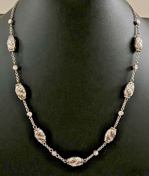 Brighton Silver Crystal Oval Barrel Bead 16″-18” Necklace