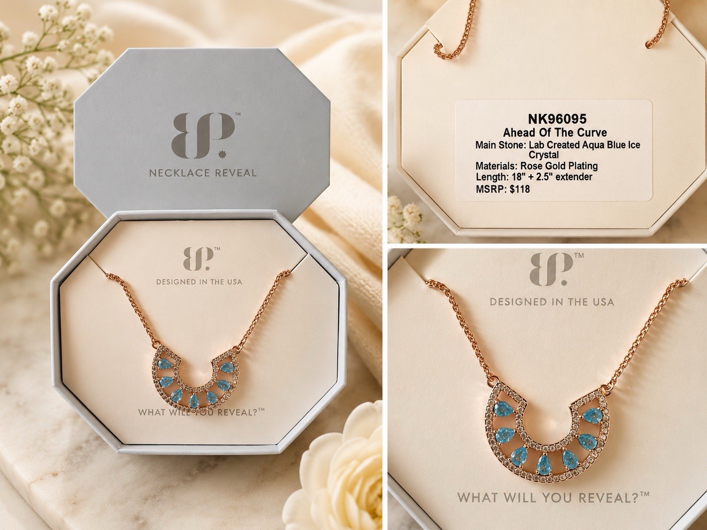 Bomb Party NK96085 Ahead Of The Curve Lab Created Aqua Blue Ice Crystal Necklace