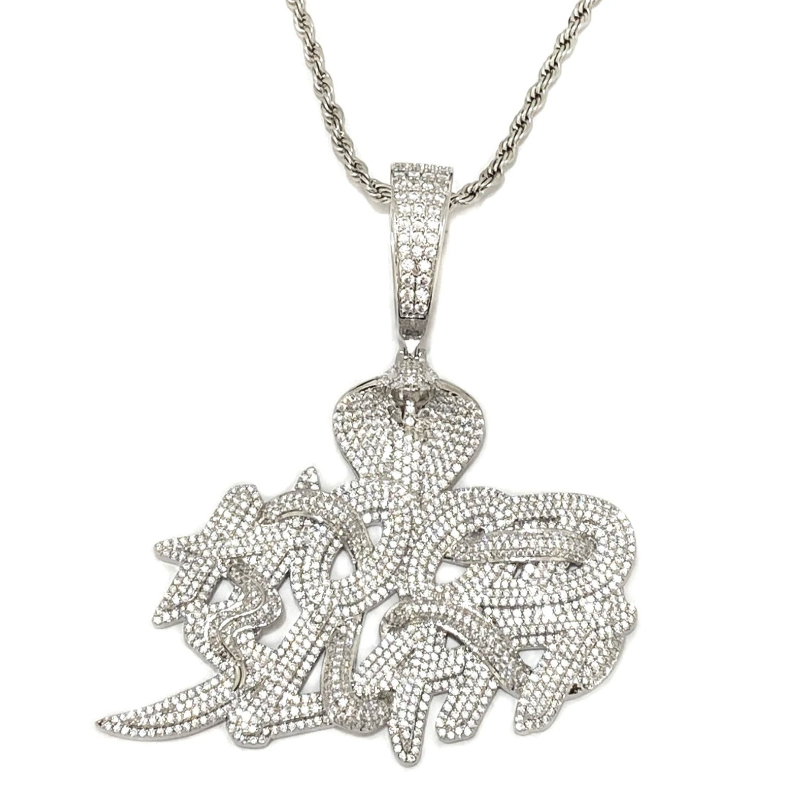 Hip Hop Iced CZ Bling Snake Hood Hustle Pendant Necklace Men Rapper Jewelry